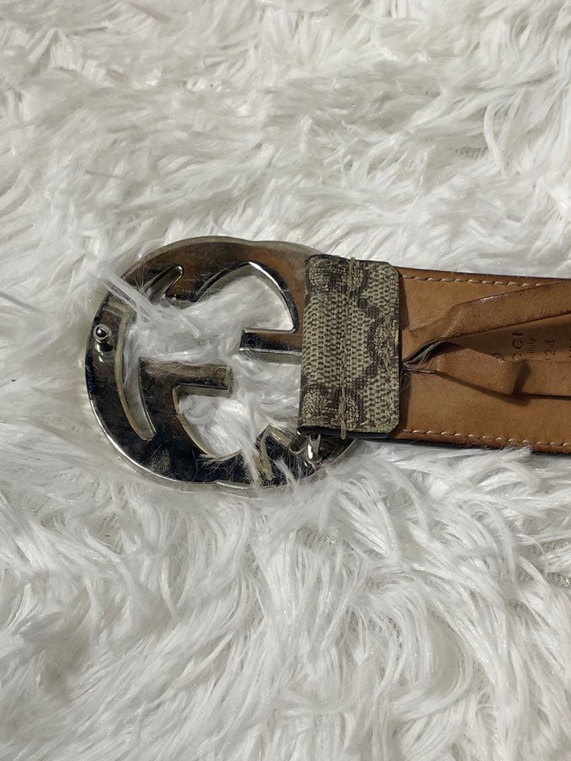 GUCCI GGキャンバス ベルト シルバー金具　 レザー×キャンバス