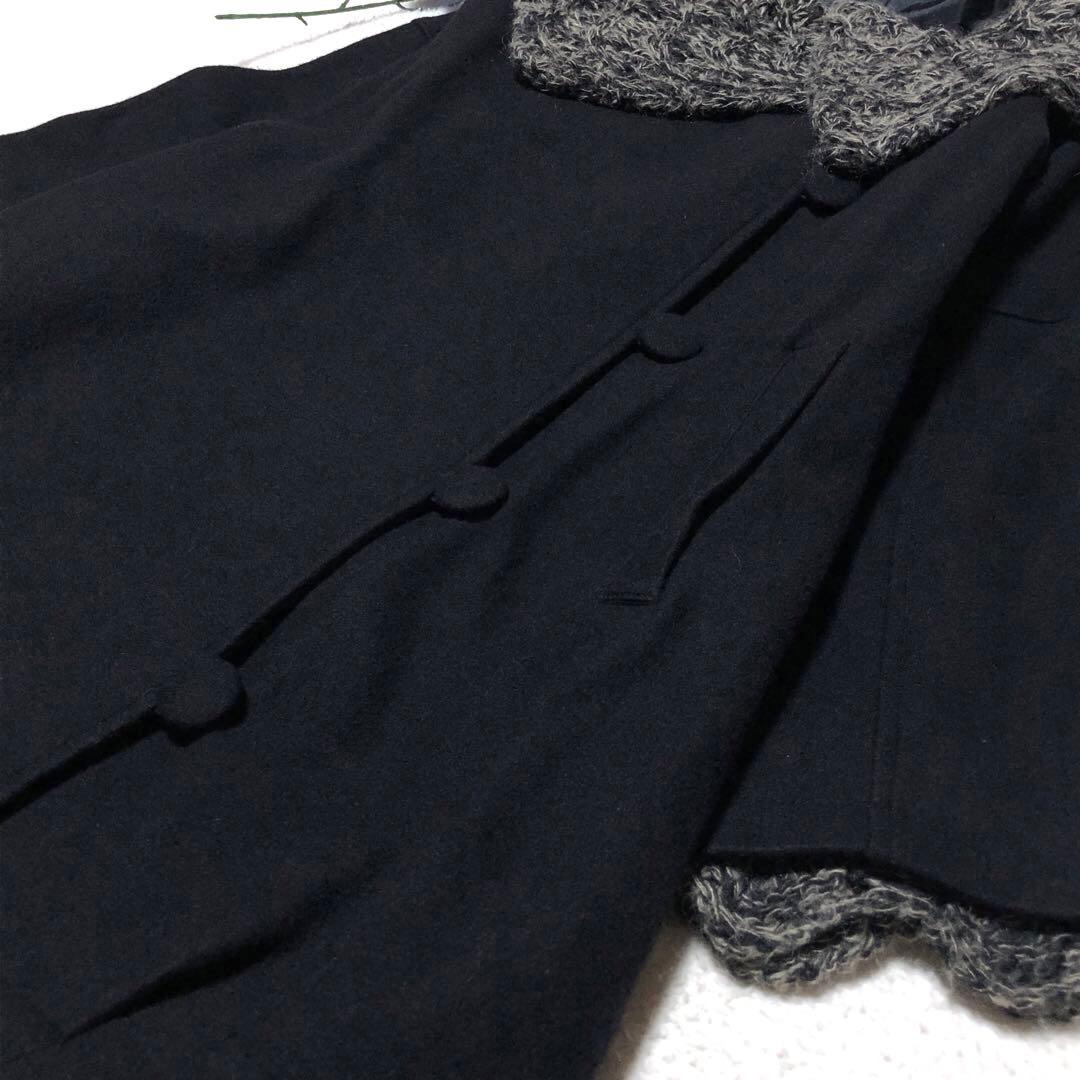 極美品　センソユニコ　チェスターコート　ケーブルニット　ロング丈　ウール　黒