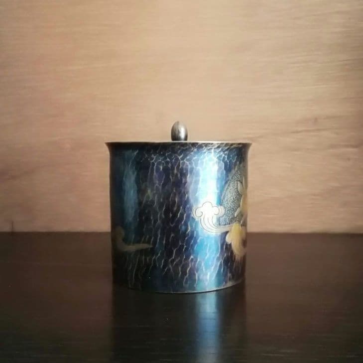 逸品　玉川堂　鎚起銅器　兎図紋　蓋物　小物入れ　煙草入れ　和骨董　アンティーク