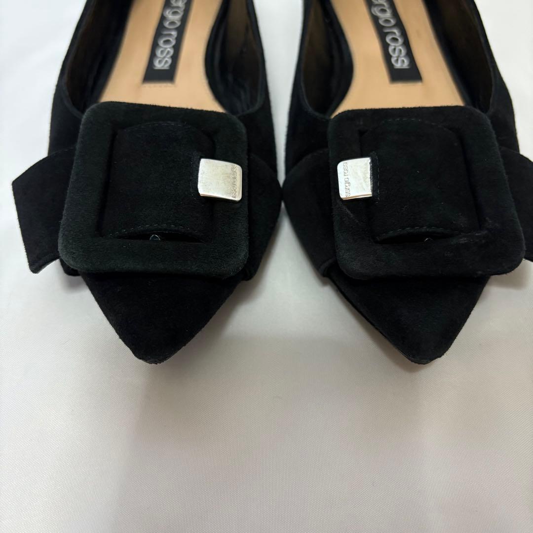セルジオロッシ ブラック スエード パンプス バックル MILANO MIA