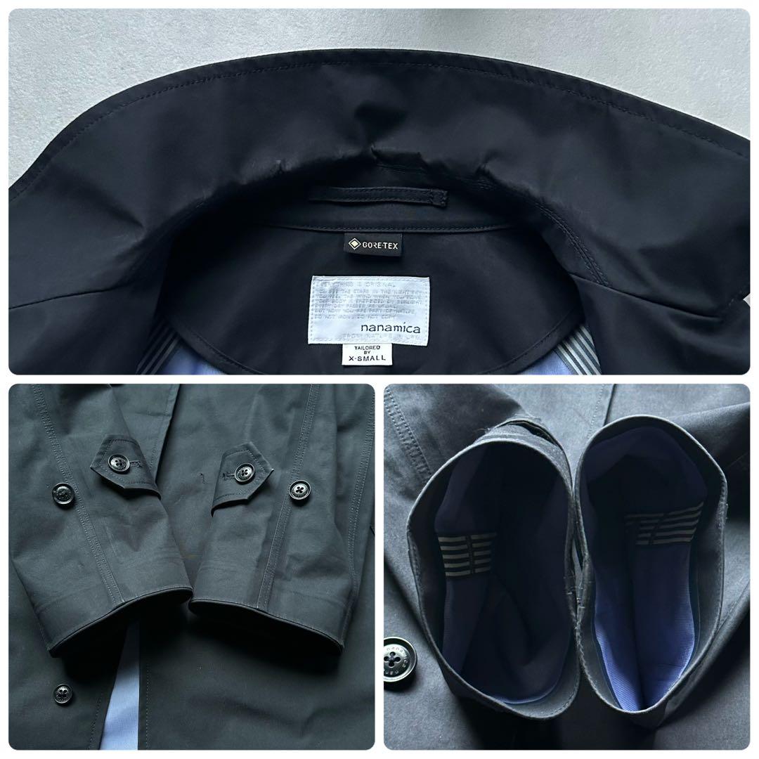 極美品 ナナミカ×ゴアテックス ステンカラーコート パイピング 濃紺 ロング