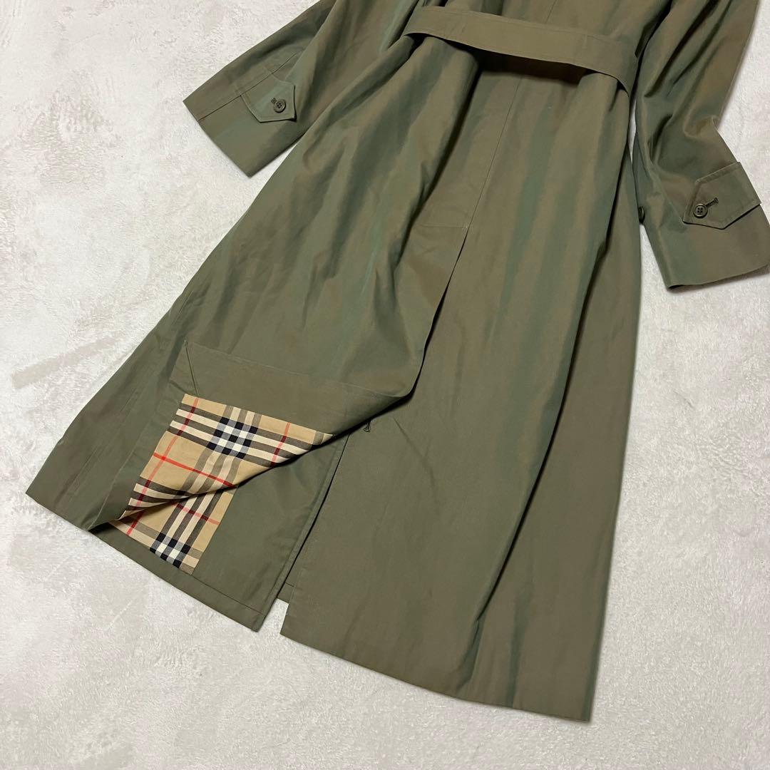 [美品]バーバリー　ステンカラーコート　玉蟲　ロング　裏ノバチェック　ベルト　￼