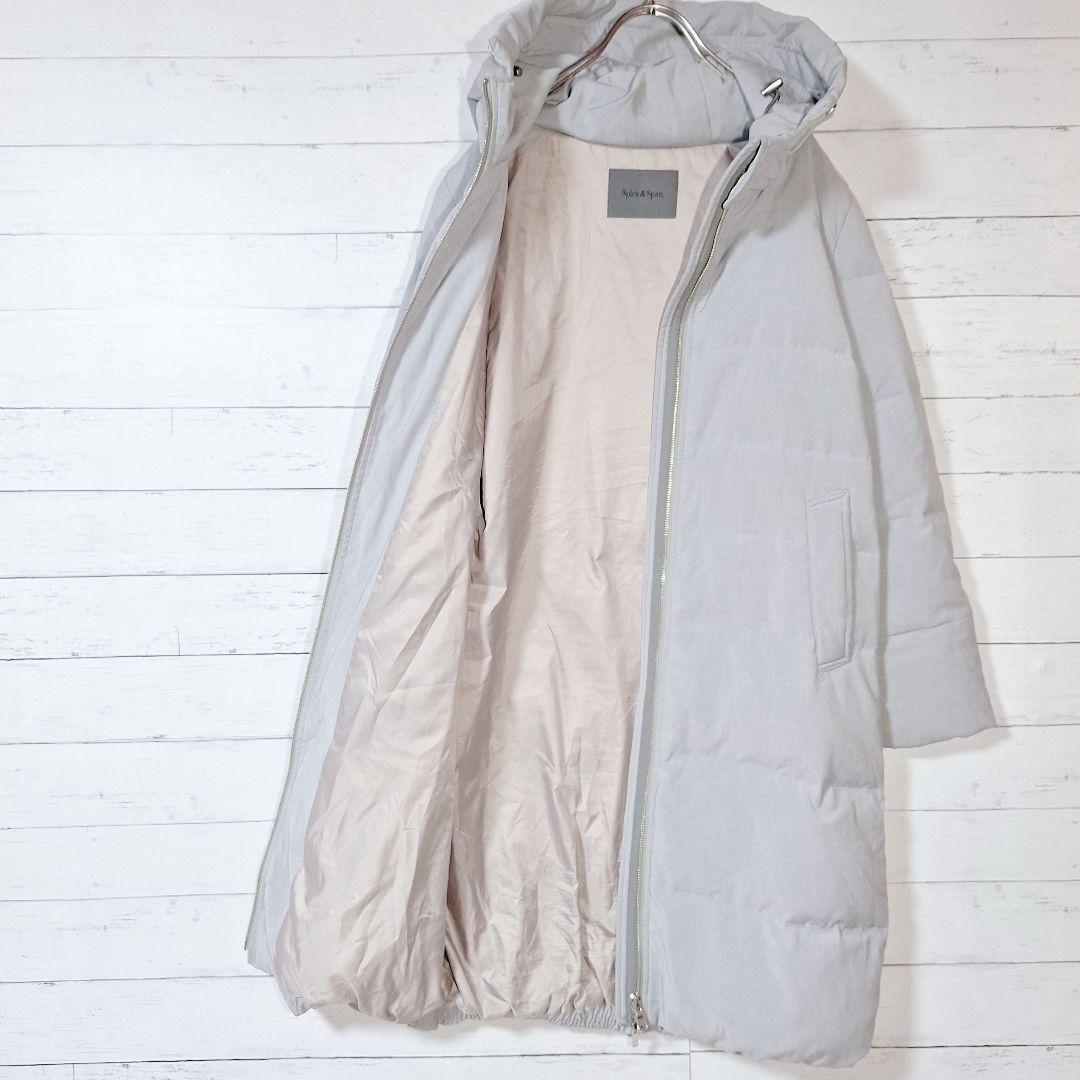 ​【美品】 スピックアンドスパン　ロングダウンコート　フード付き　グレー　M