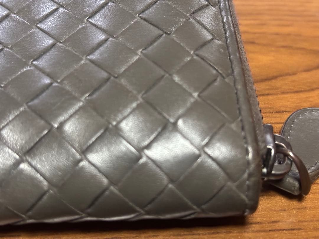 グレー レザー 編み込み ボッテガ長財布