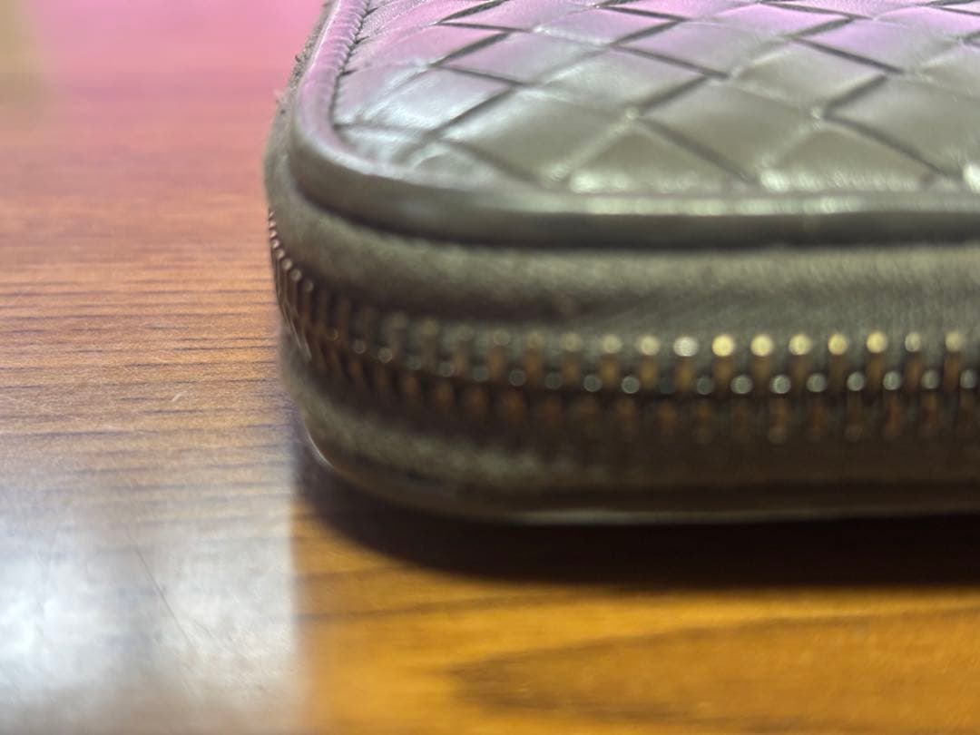グレー レザー 編み込み ボッテガ長財布