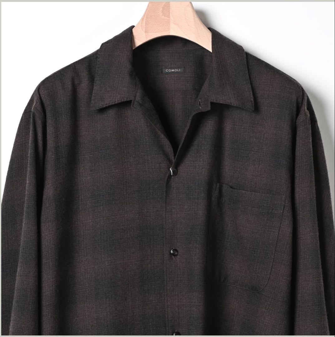 comoli コモリ 22AW オープンカラーシャツ チェックシャツ サイズ4