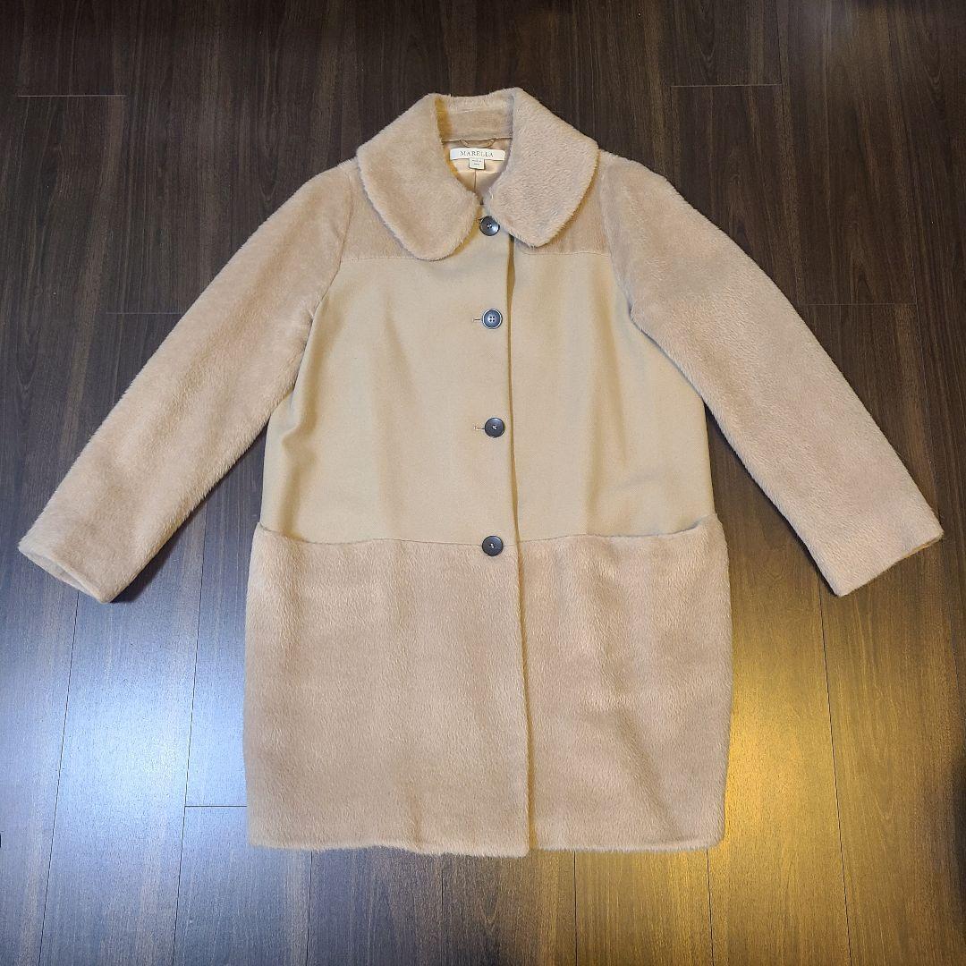 ヨ*シ様 MaxMara marellaアルパカシャギーコート ミルクティーベー