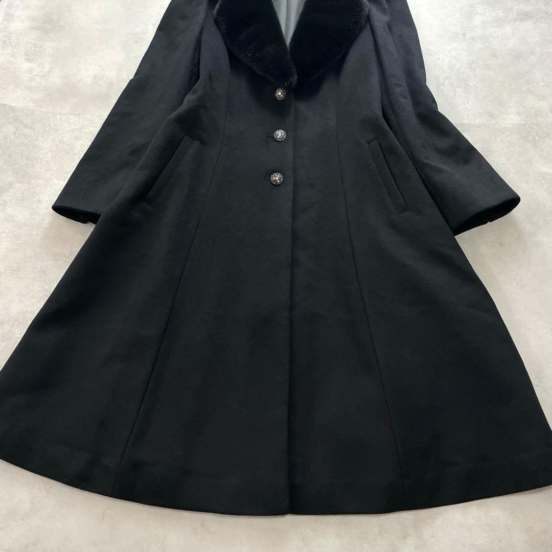大きいサイズ✨エムズグレイシー ロングコート　42 XL 黒 ファー ビジュー