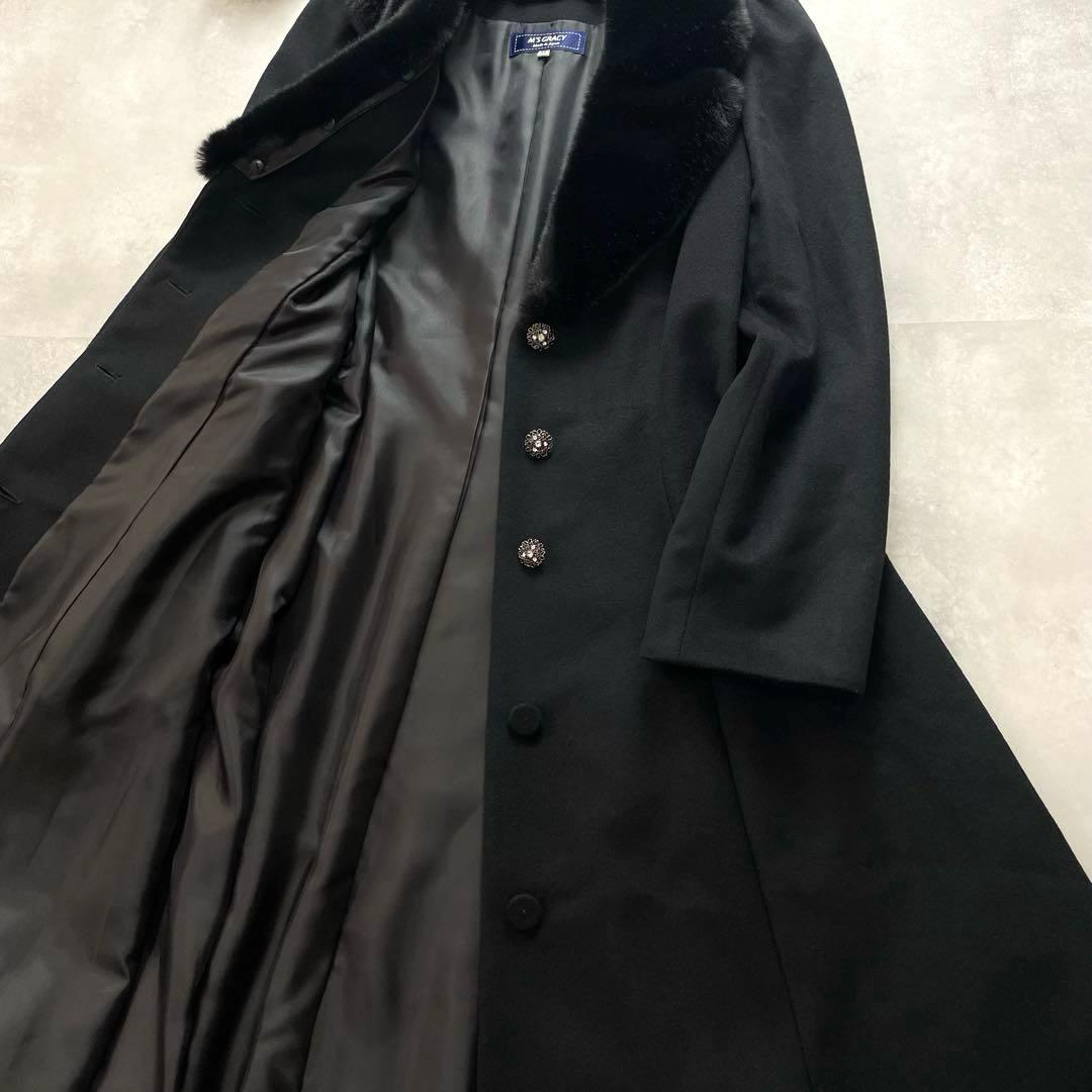 大きいサイズ✨エムズグレイシー ロングコート　42 XL 黒 ファー ビジュー