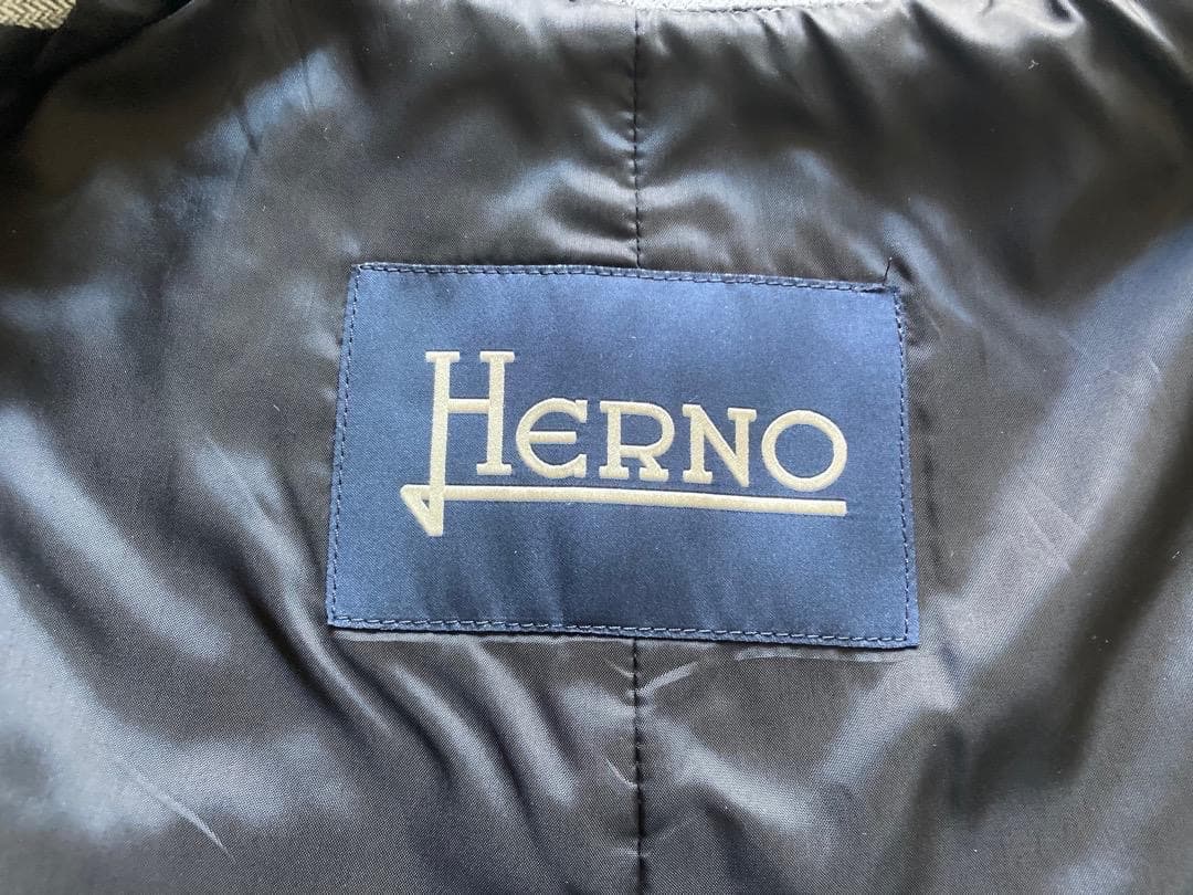 Herno ヘルノ　42　ウールコットン　中綿　ヘリンボーン　XS　グレイ