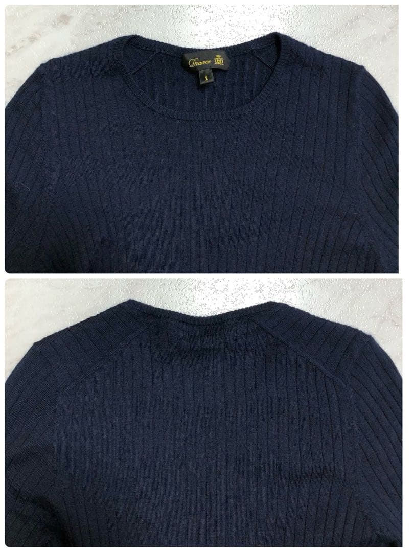 【美品】Drawer 18G カシミヤシルクリブクルーネックニット ネイビー 1