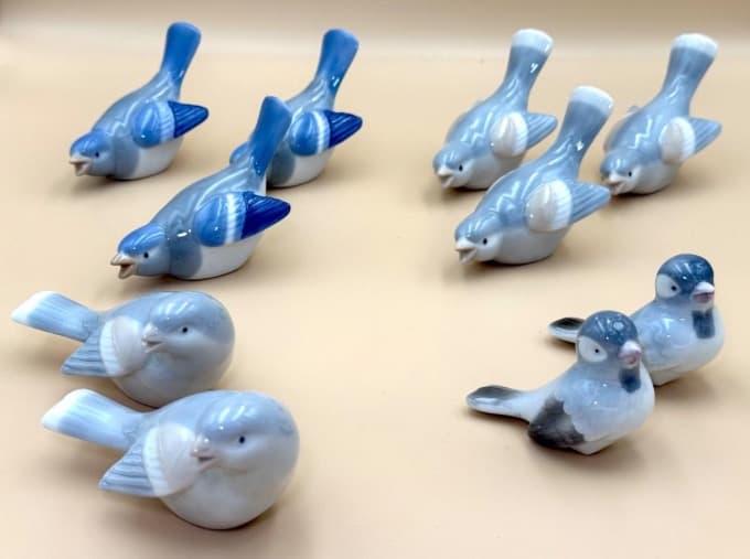 ヨーロッパ 1970年代ヴィンテージ 陶器の青い鳥たち 10羽セット