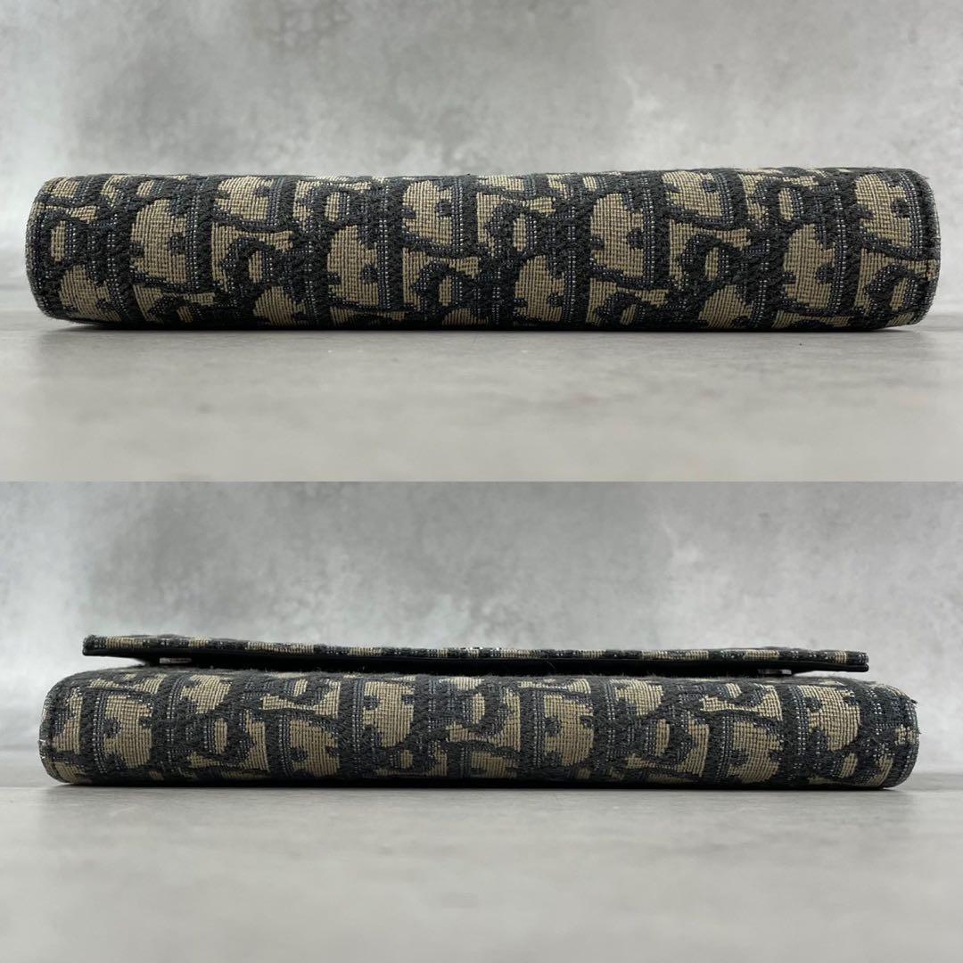 【美品】ディオール 長財布 オブリーク ラウンドファスナー ジャガード 紺色