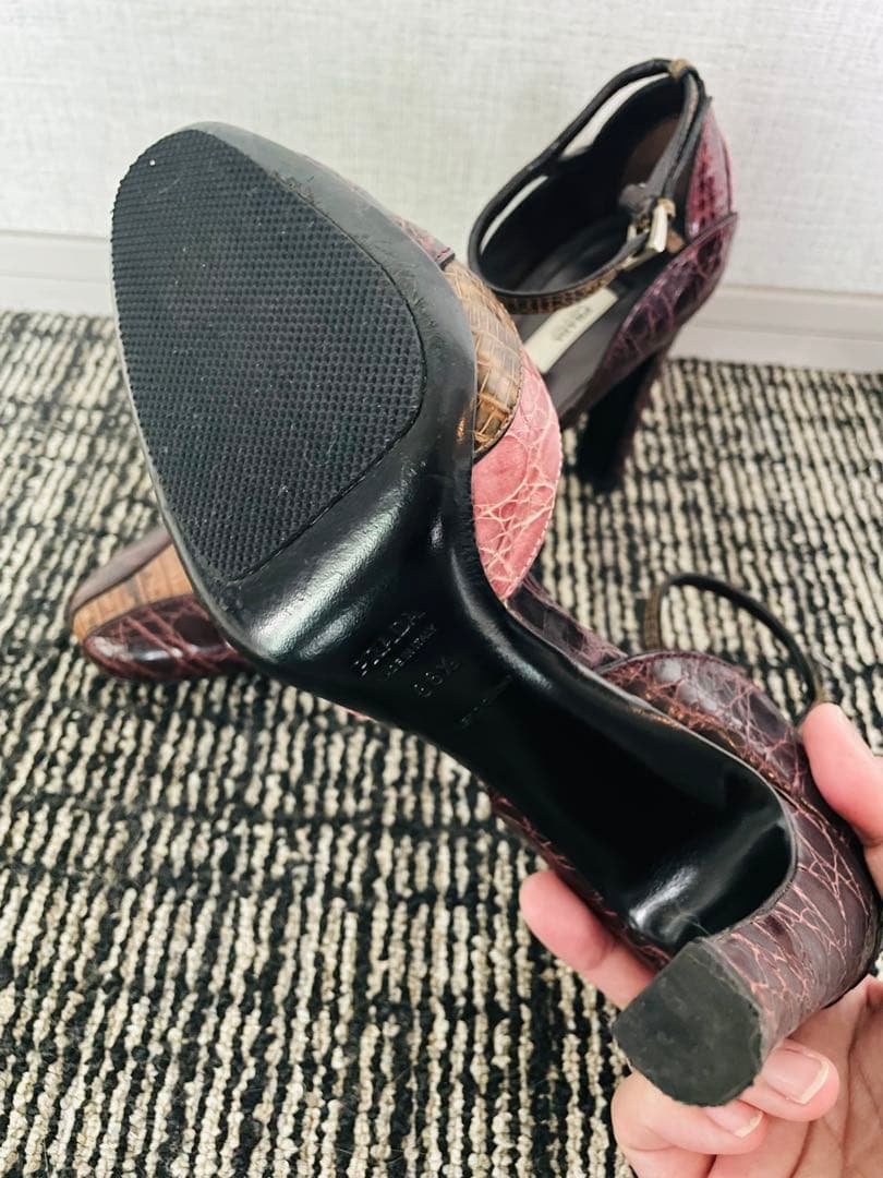 再値下★PRADA レザー ハイヒール アンクルストラップ