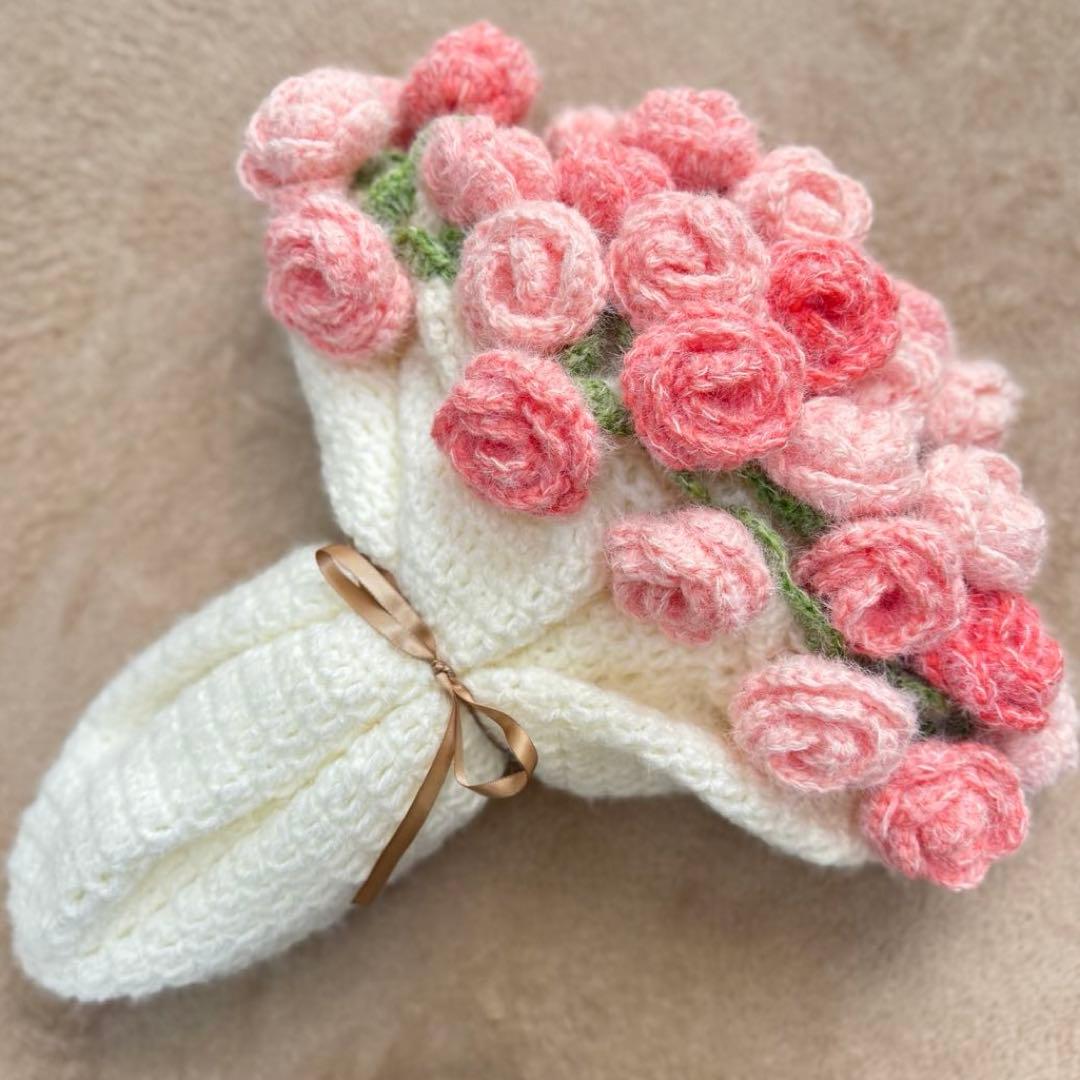 バラ さくらピンク グラデーション 花束ブランケット 85cm ハンドメイド