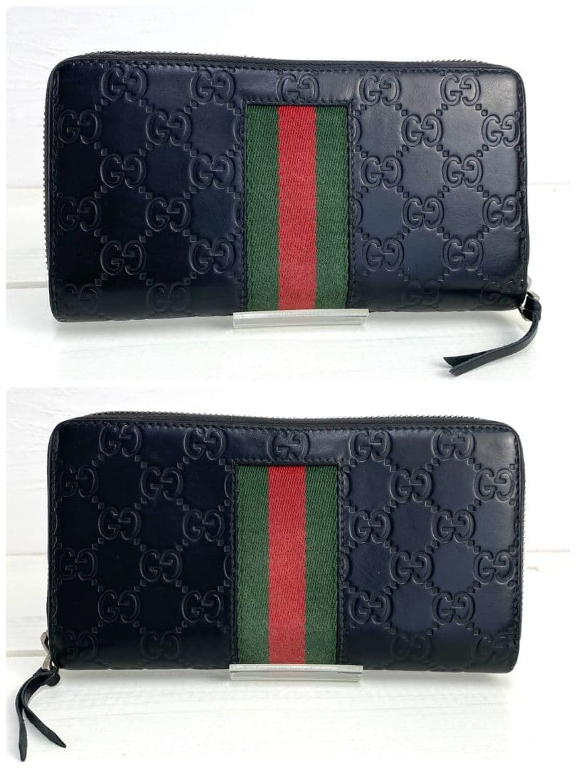 美品✨️ グッチ 長財布 ラウンドファスナー GGシマ シェリーライン レザー