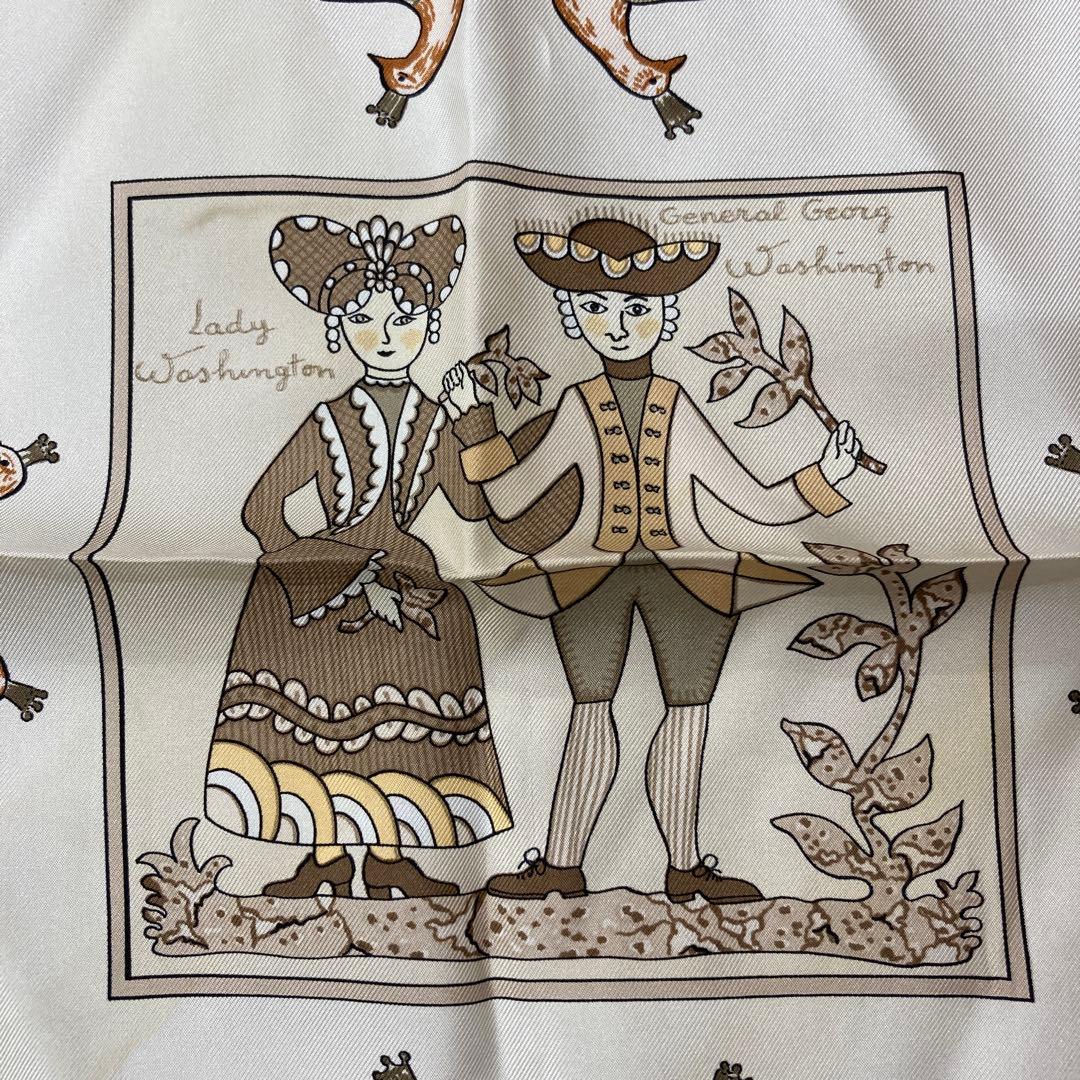 HERMES　スカーフ　カレ90　EARLY AMERICA 動物柄　茶系