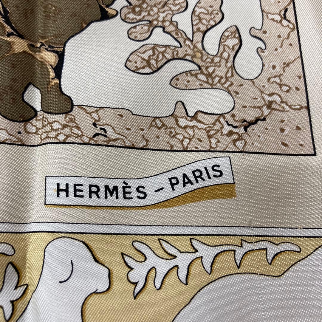 HERMES　スカーフ　カレ90　EARLY AMERICA 動物柄　茶系
