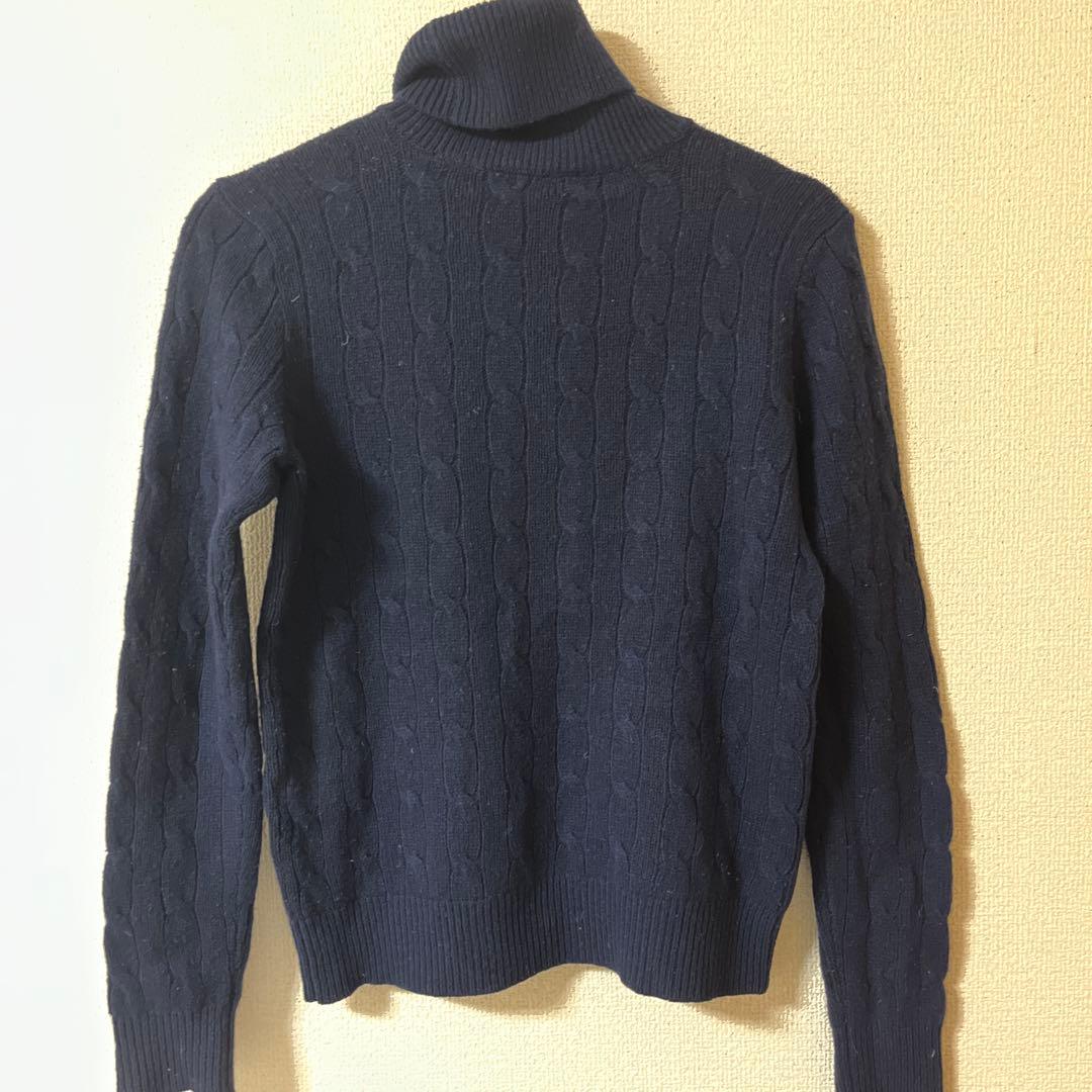 ラルフ・ローレン ネイビー ケーブルニットセーター　タートルネック　カシミヤ