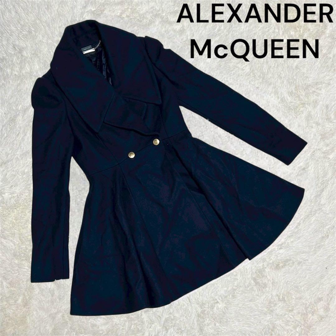 【ALEXANDER McQUEEN】 黒 フレアコート 金ボタン 40 伊製