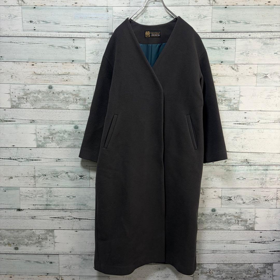 ☆ほぼ未使用☆NBB×MANTECOノーカラーVコート　チャコール　Mサイズ