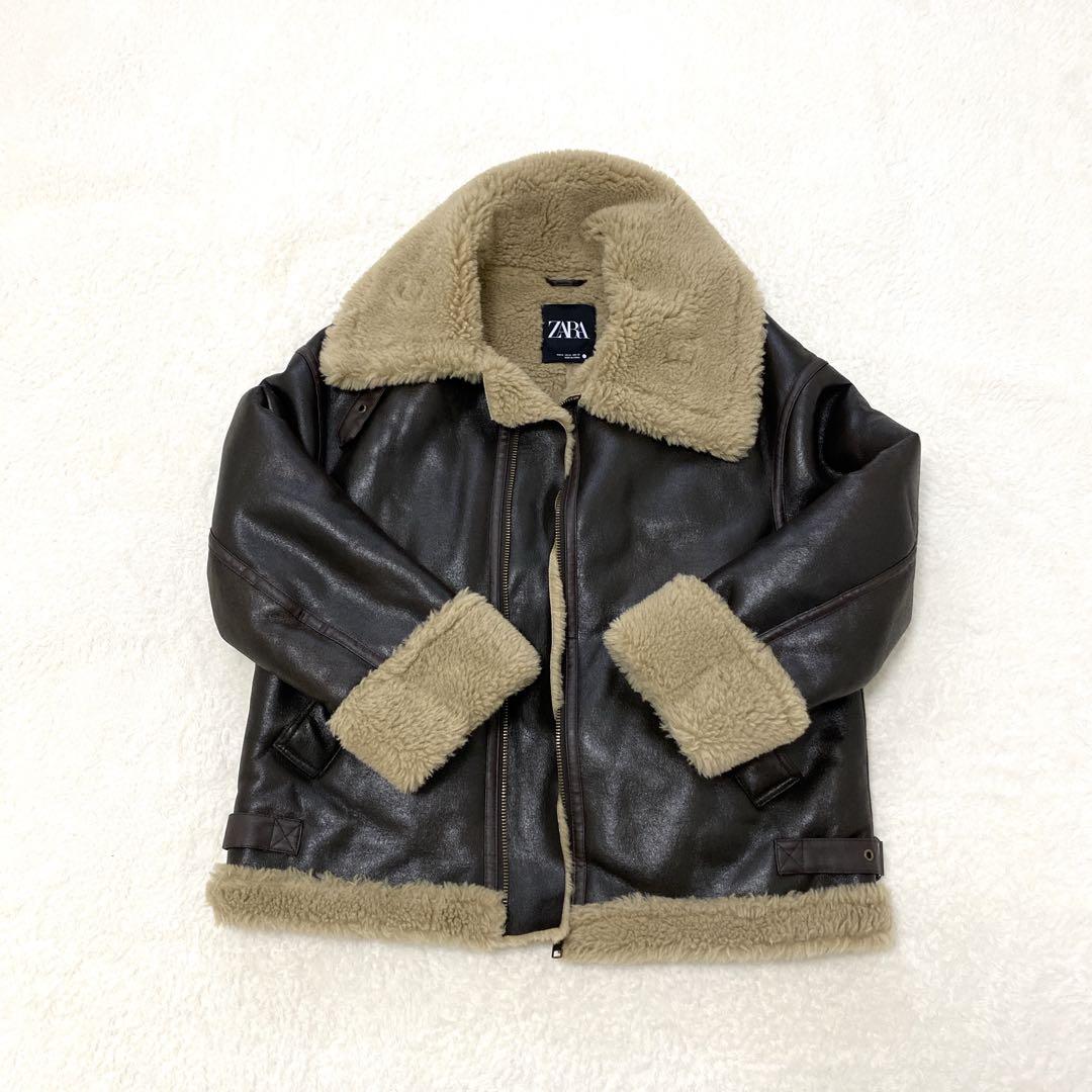完売モデルZARA ザラ　ダブルフェイスショート ボアジャケット XS レザー