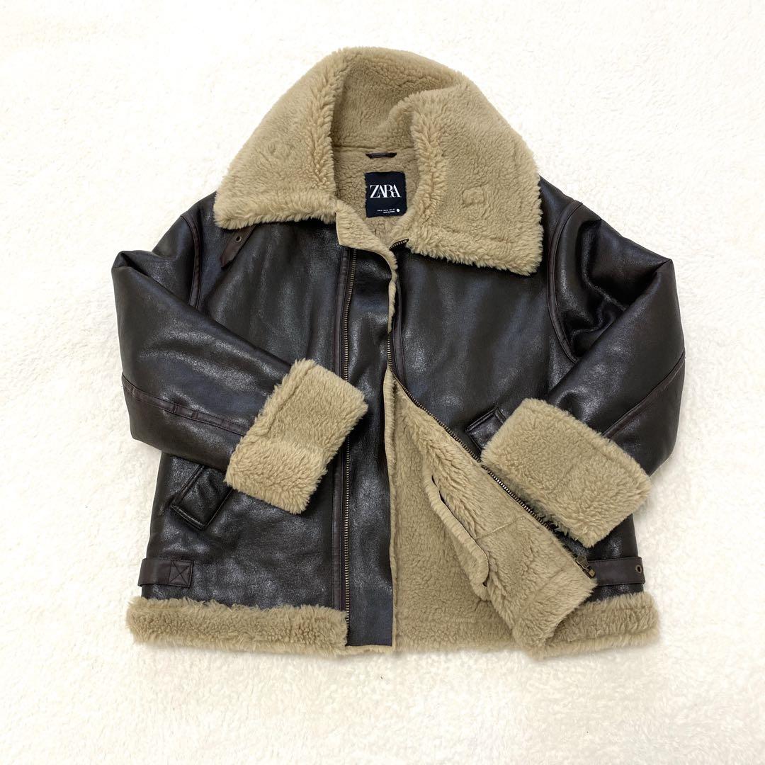 完売モデルZARA ザラ　ダブルフェイスショート ボアジャケット XS レザー