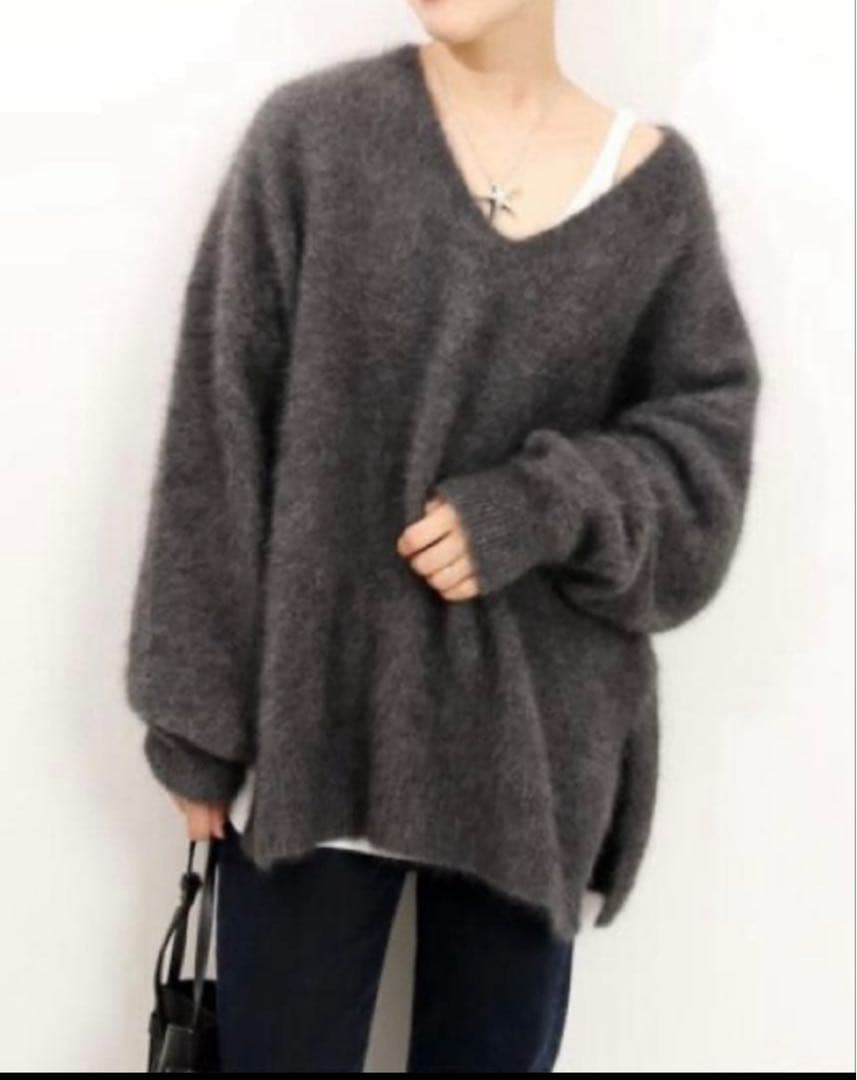 plage プラージュ Fur v ファースリットプルオーバー ニット モヘア