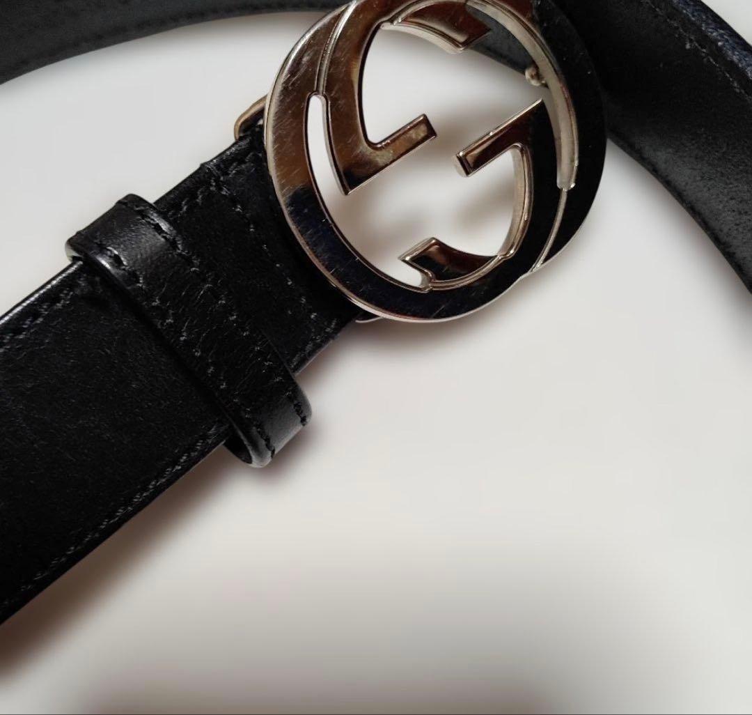 GUCCIブラックレザー ベルト ロゴバックル