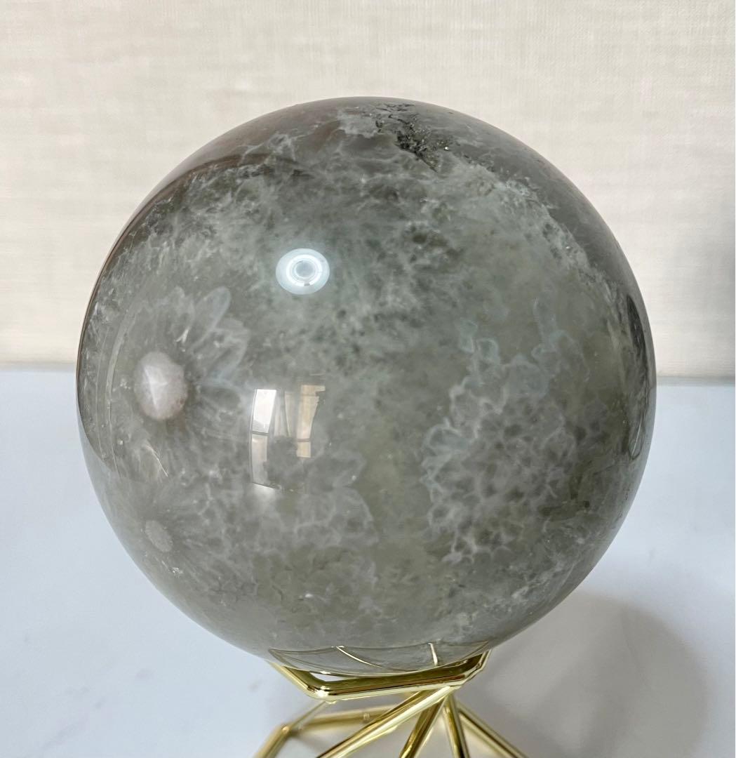 グリーンフラワーアゲート 辰砂入 クリスタル共生 水晶スフィア グリーン 結晶
