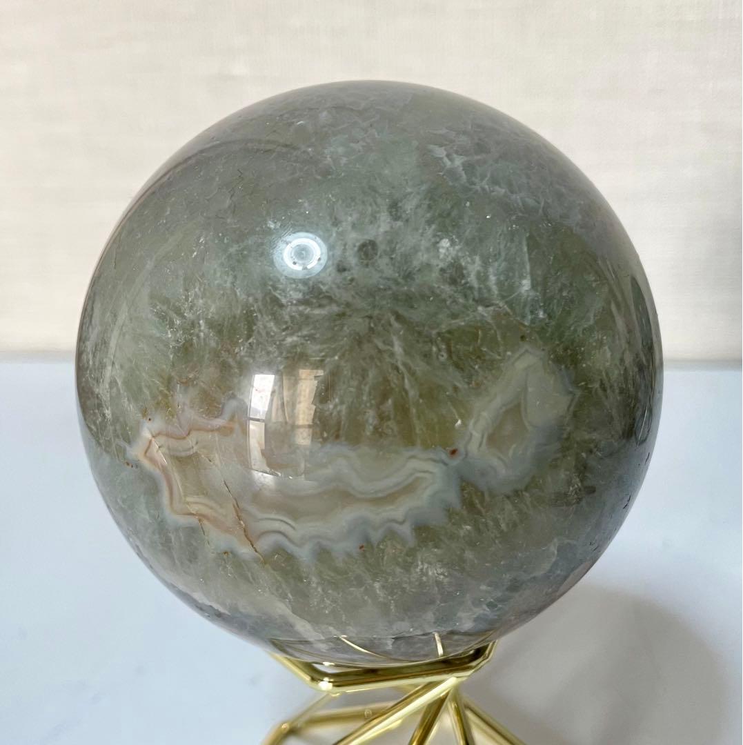 グリーンフラワーアゲート 辰砂入 クリスタル共生 水晶スフィア グリーン 結晶