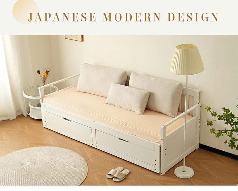 人気再入荷！ソファベッド ディベッド 伸長式ベッド 引き出し付き　WHITE