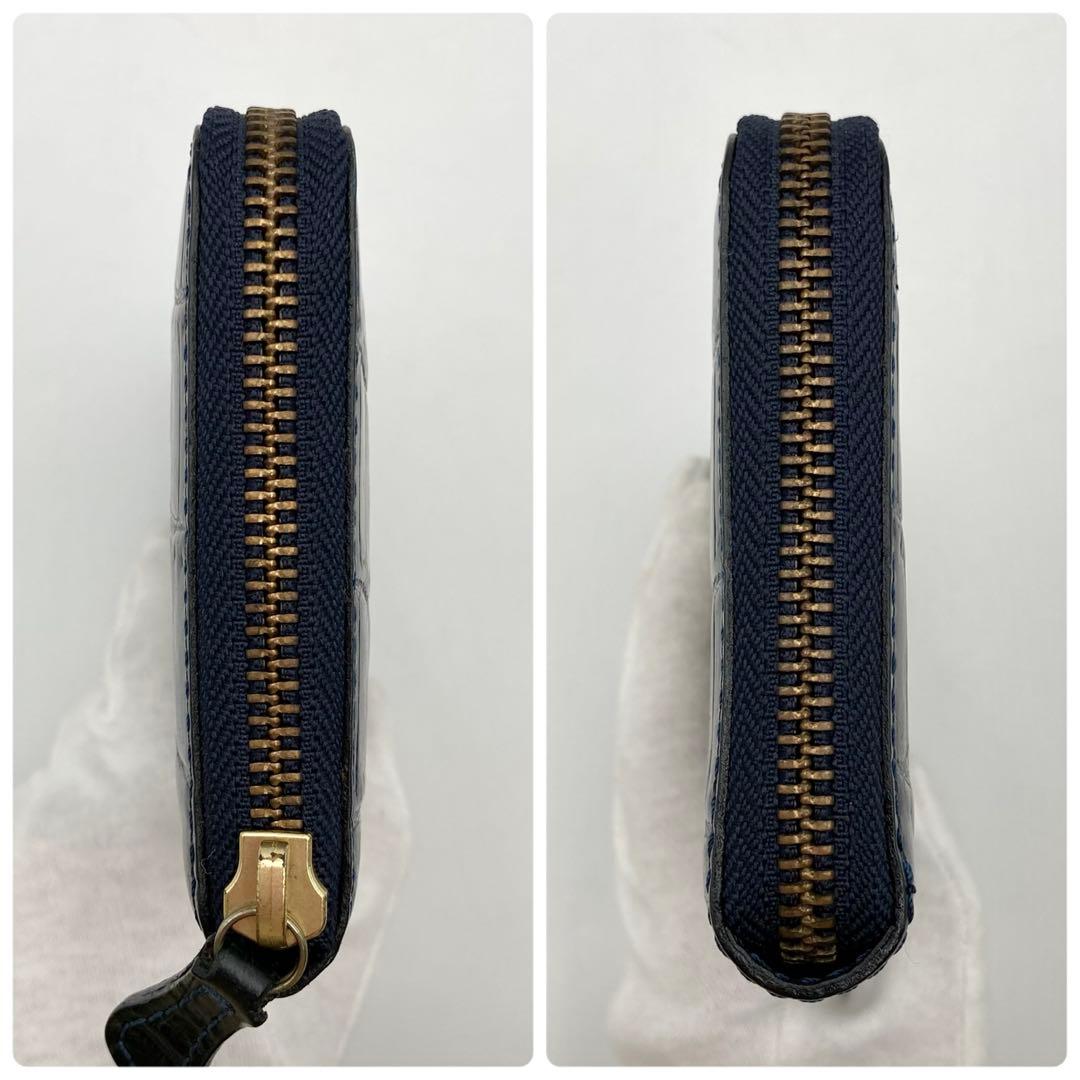 ノブさん✨Felisi 125 長財布 ラウンドジップ 紺色 クロコ型押し