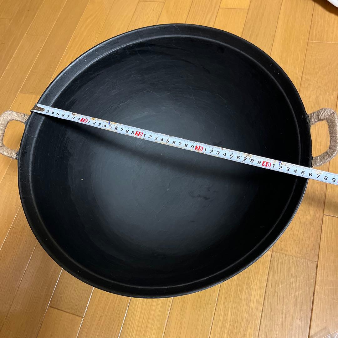 新品　鋳鉄/生鉄/中華鍋 麻製ハンドル 木製蓋付き