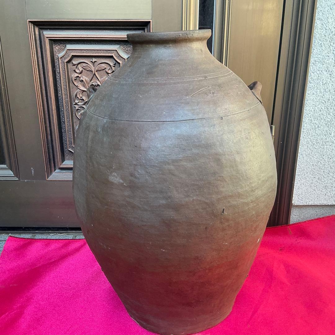 備前焼　茶色　陶器製　花瓶　備前窯　『中壺』　耳有り