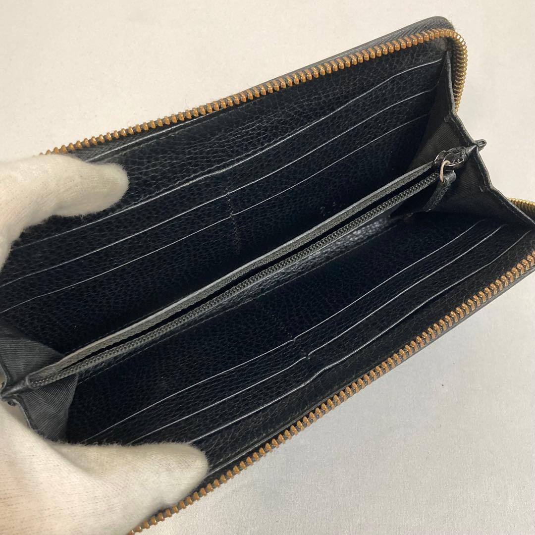 【美品】GUCCI グッチ　長財布　L字ファスナー　ブラック グッチシマ　レザー