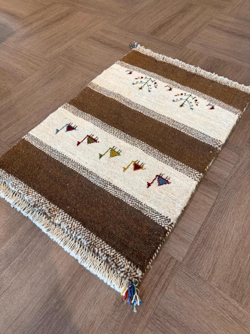 ギャッベ 93x64cm ペルシャ絨毯 手織り ギャベ 玄関マットラグ 絨毯