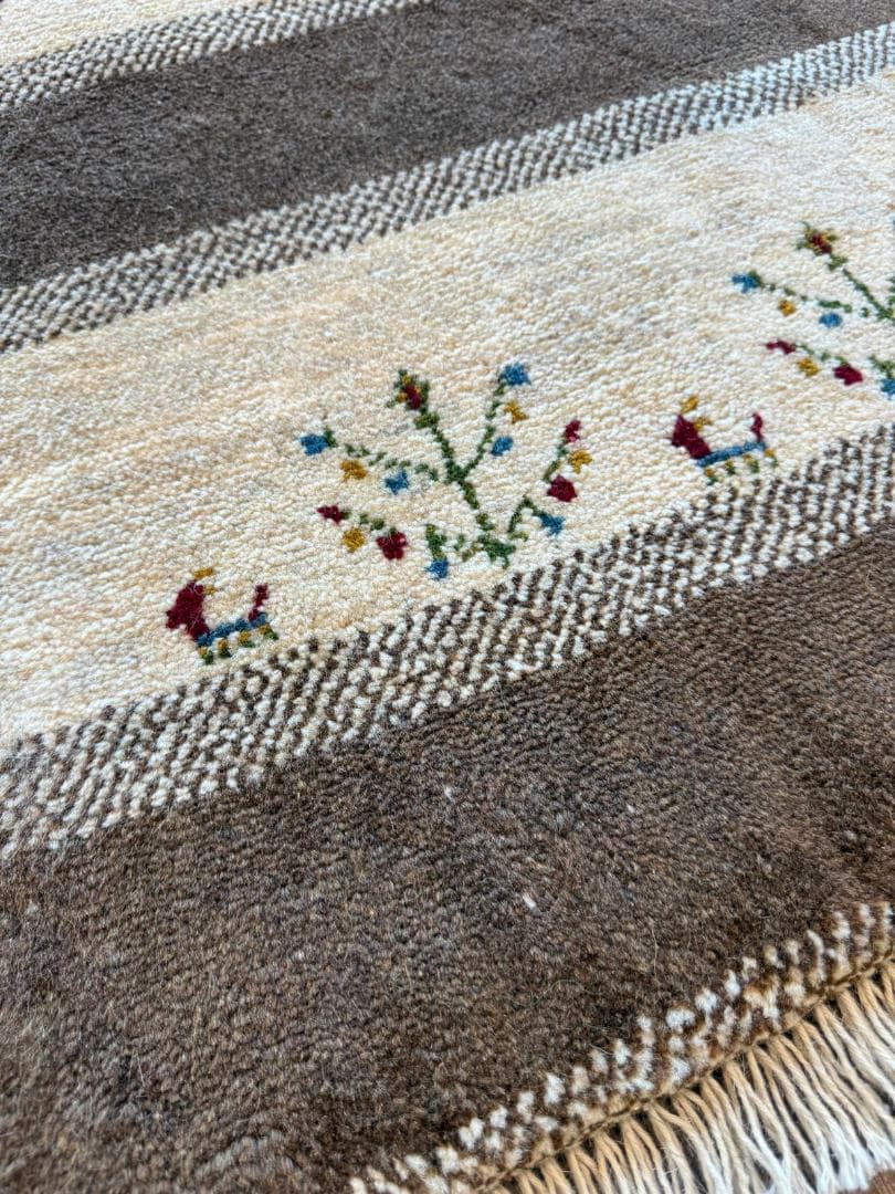ギャッベ 93x64cm ペルシャ絨毯 手織り ギャベ 玄関マットラグ 絨毯