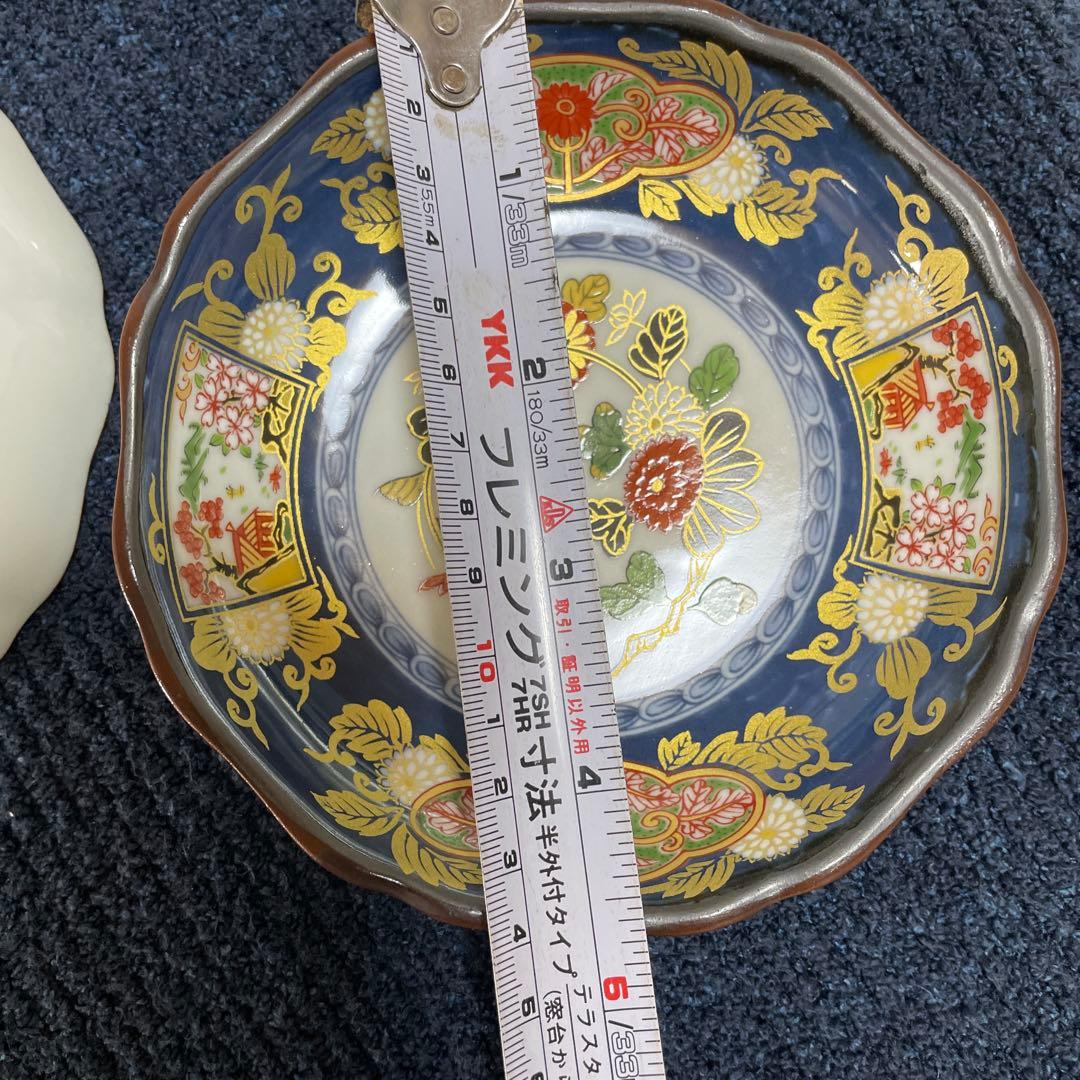 有田焼　古伊万里　　青地花柄皿 5枚セット 直径約14cm 希少品　箱有り