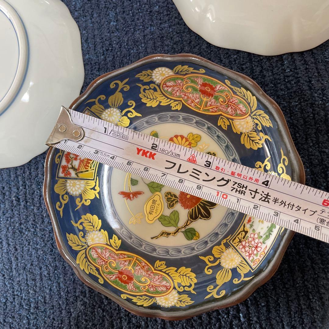 有田焼　古伊万里　　青地花柄皿 5枚セット 直径約14cm 希少品　箱有り