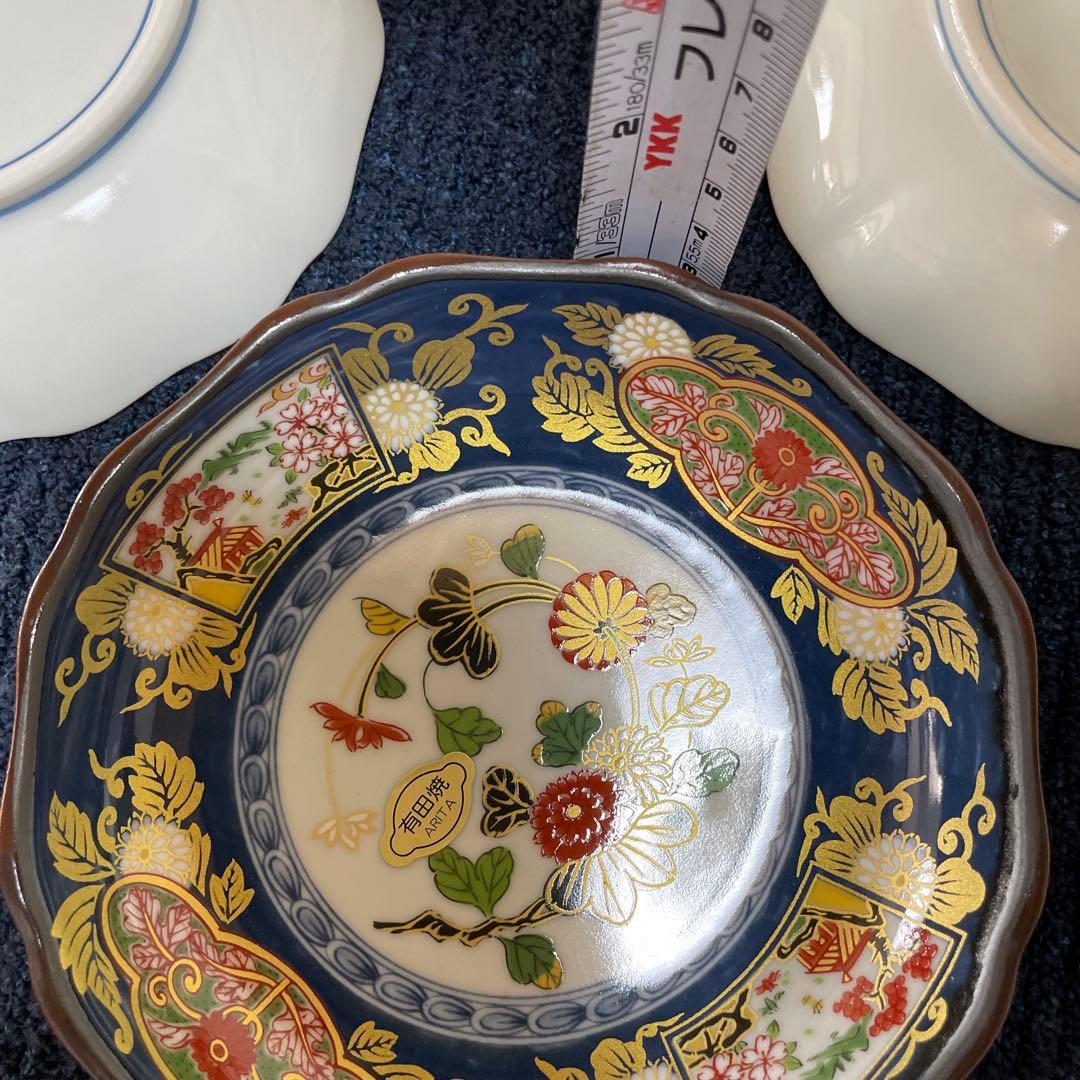 有田焼　古伊万里　　青地花柄皿 5枚セット 直径約14cm 希少品　箱有り