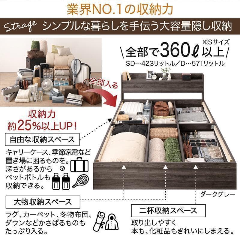 【香月 鋼司】匠モデルマットレスセミダブルベッド 収納 棚 コンセント