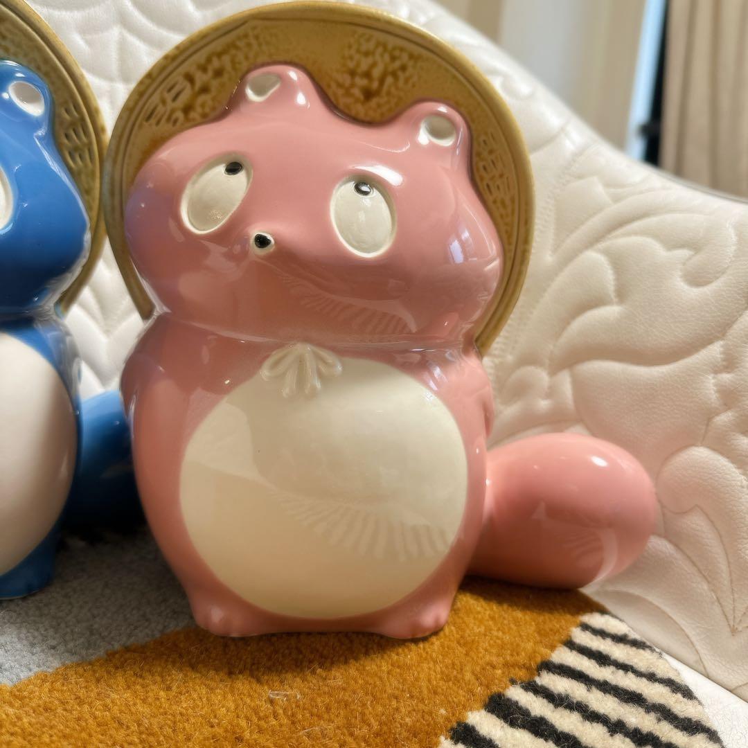 ヒダカナオト ぼんやり子だぬき 陶器 青色・さくらピンク　2個セット