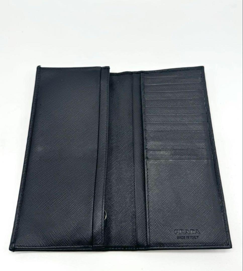 【美品】PRADAトライアングルロゴ 長財布 サフィアーノレザー ブラック