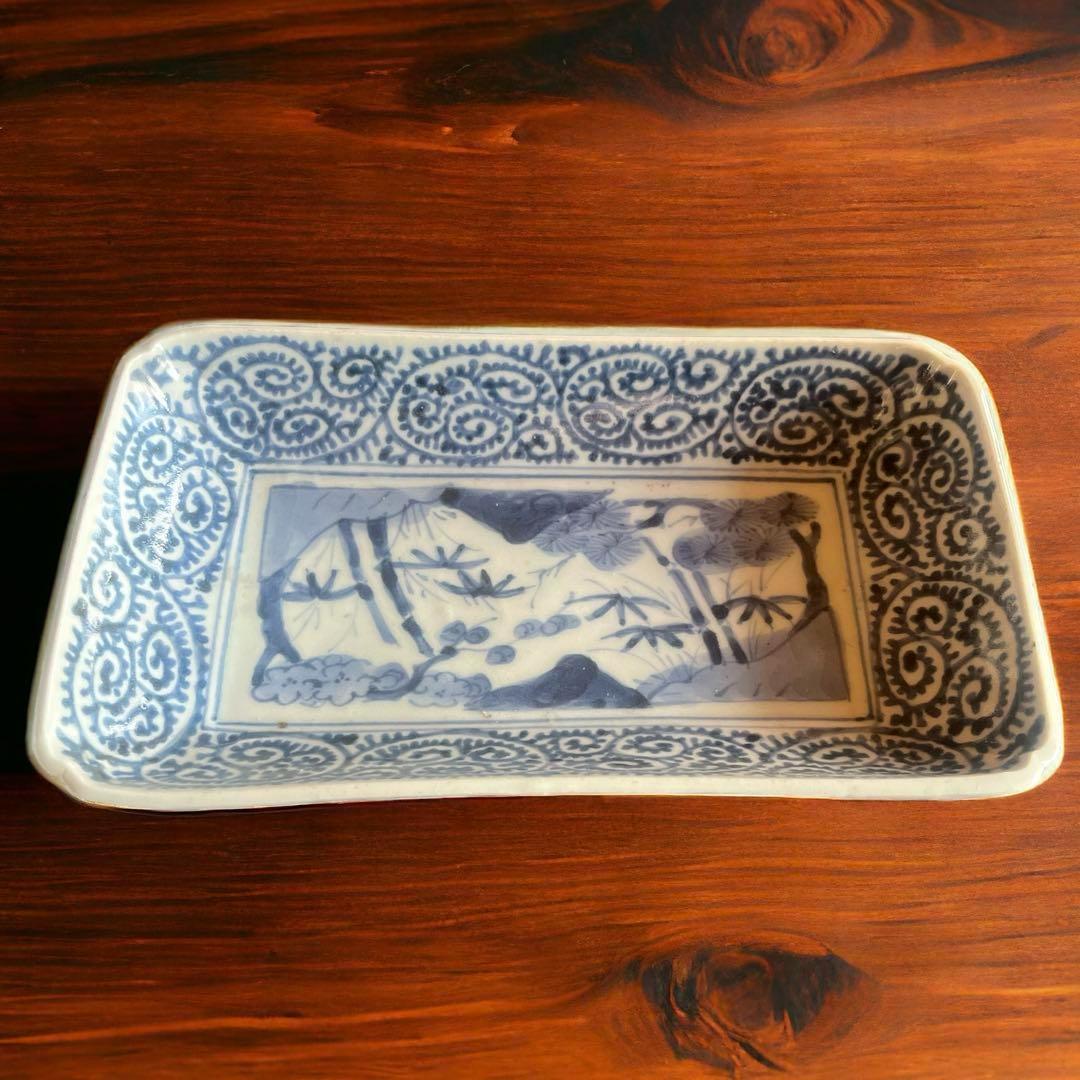 江戸時代【富貴長春】骨董品 アンティ ーク 蛸唐草 古伊万里 長皿 レトロ