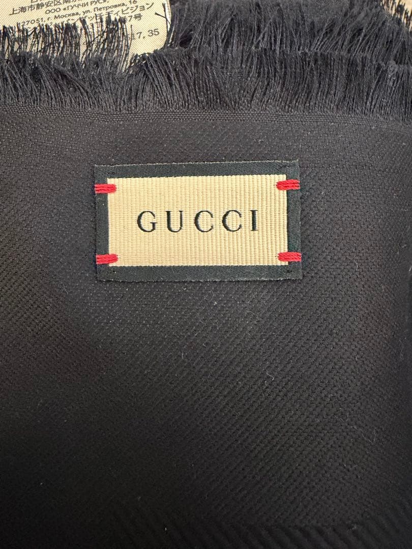 【美品・箱あり】GUCCI グッチ　シルク大判ストール ブラック 140×140