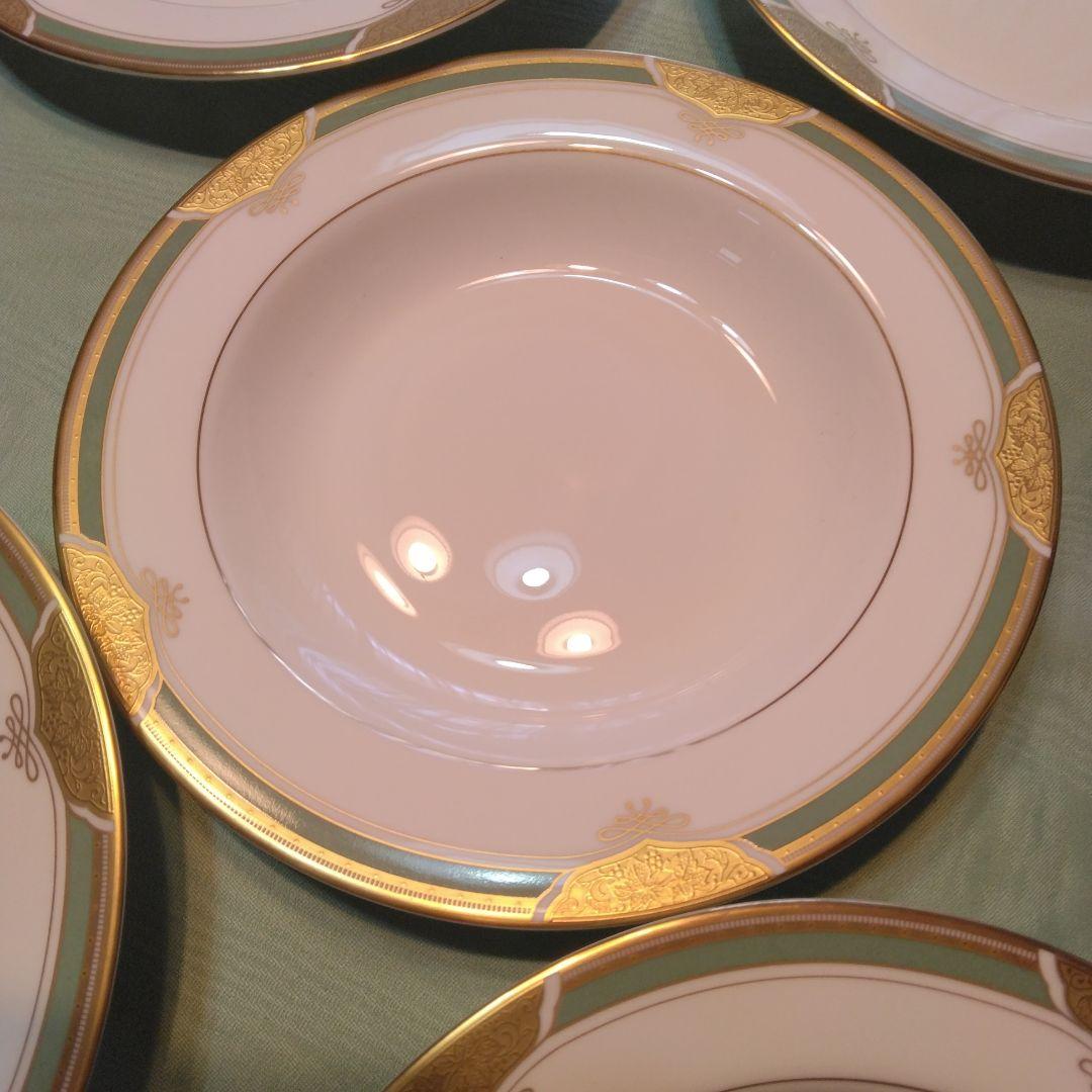 鳴海 皿2種類× 5枚 金色装飾グリーン