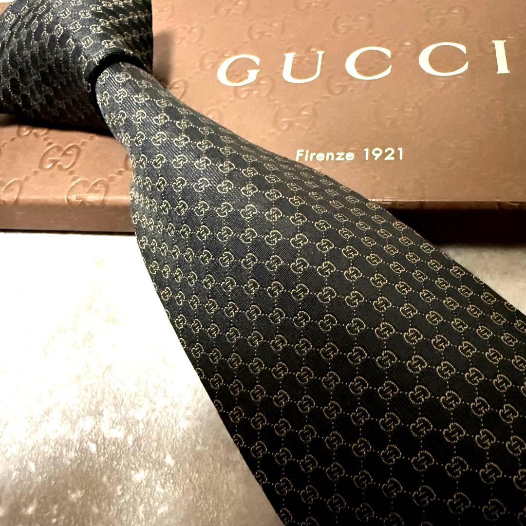 【✨極美品✨】GUCCI グッチ ネクタイ ブラック GG柄 インターロッキング