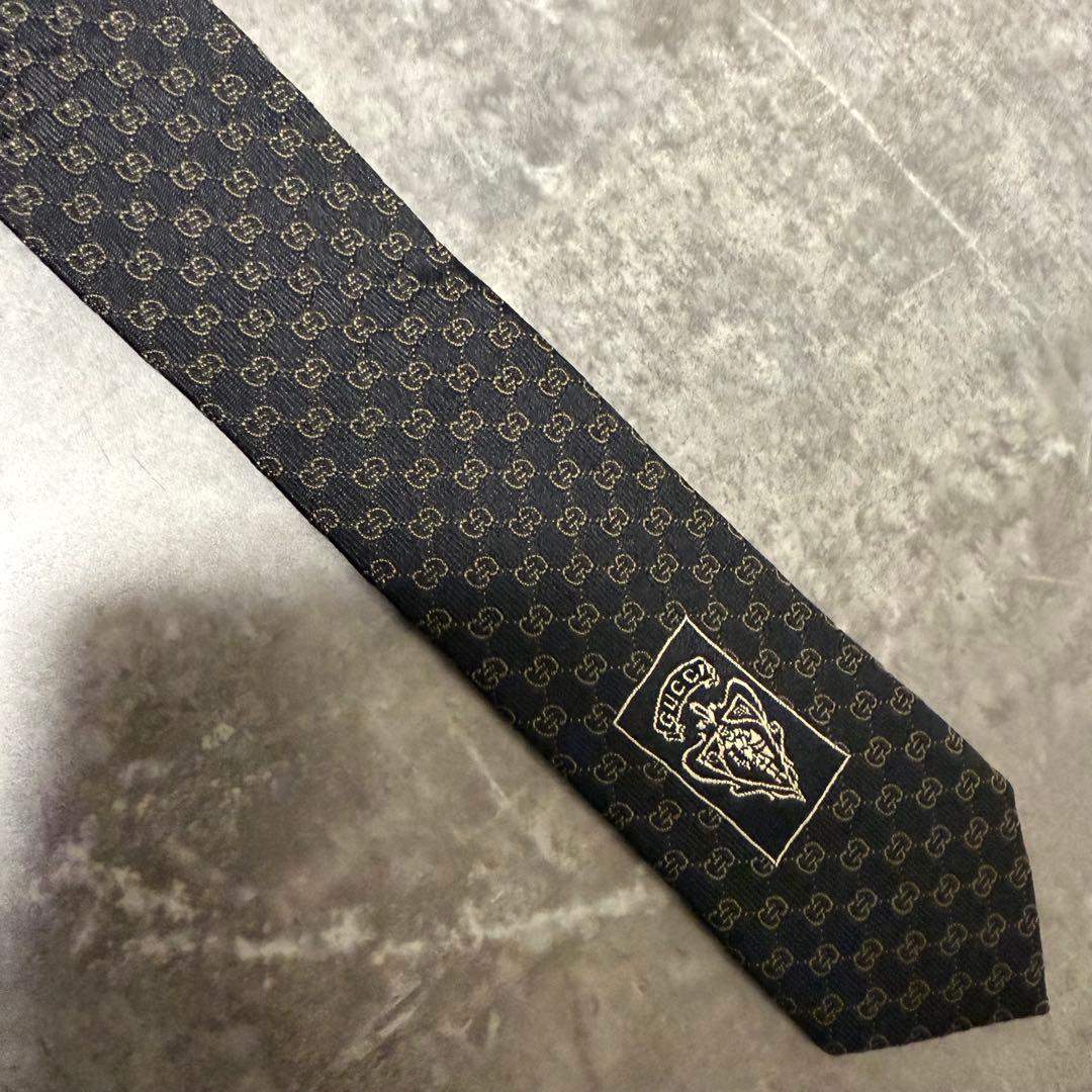 【✨極美品✨】GUCCI グッチ ネクタイ ブラック GG柄 インターロッキング