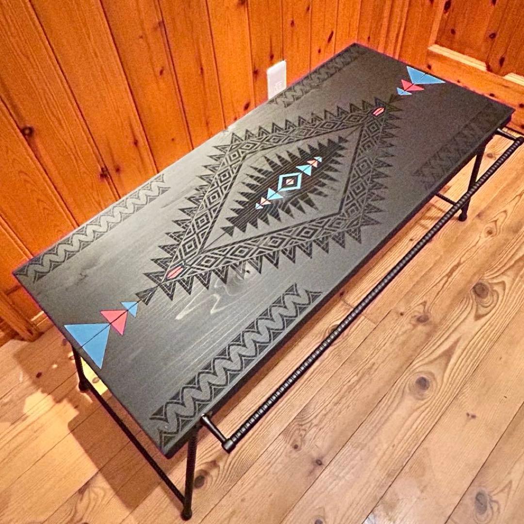 No.565 アイアンローテーブル オルテガテーブル　ネイティブ柄